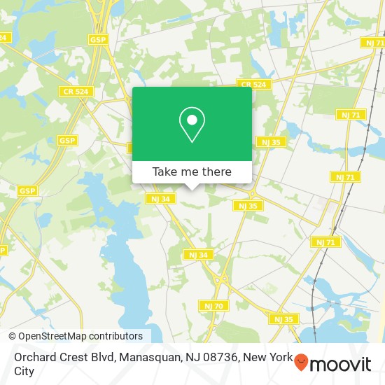 Mapa de Orchard Crest Blvd, Manasquan, NJ 08736