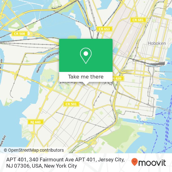 Mapa de APT 401, 340 Fairmount Ave APT 401, Jersey City, NJ 07306, USA