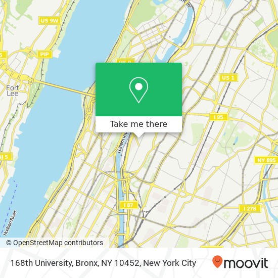 Mapa de 168th University, Bronx, NY 10452