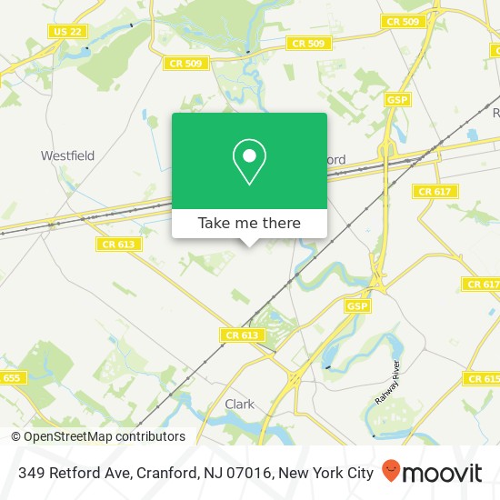 Mapa de 349 Retford Ave, Cranford, NJ 07016