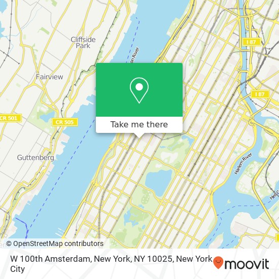 Mapa de W 100th Amsterdam, New York, NY 10025