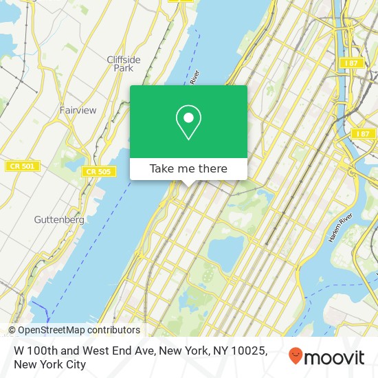 Mapa de W 100th and West End Ave, New York, NY 10025