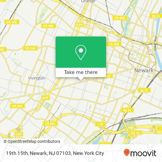 Mapa de 19th 15th, Newark, NJ 07103