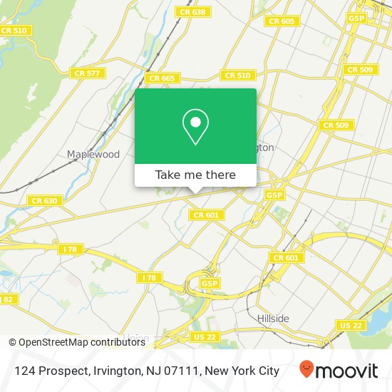 Mapa de 124 Prospect, Irvington, NJ 07111