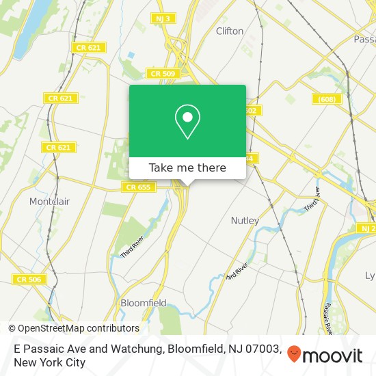 Mapa de E Passaic Ave and Watchung, Bloomfield, NJ 07003