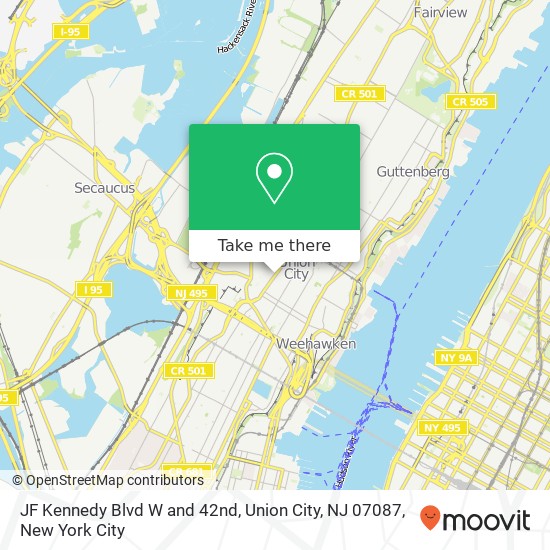 Mapa de JF Kennedy Blvd W and 42nd, Union City, NJ 07087