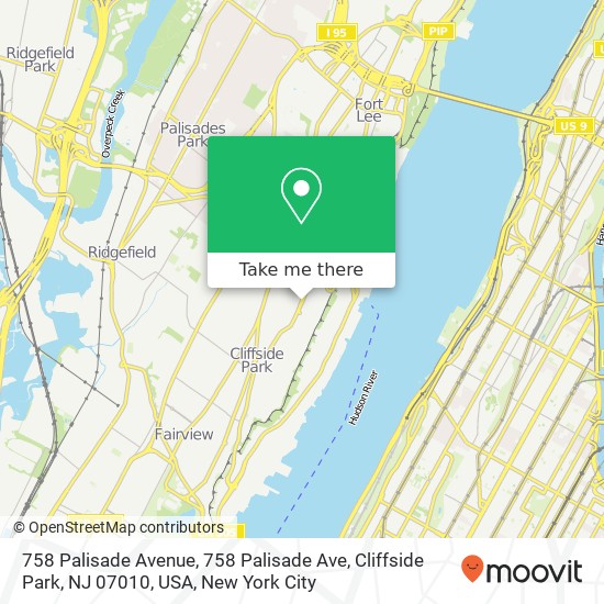 Mapa de 758 Palisade Avenue, 758 Palisade Ave, Cliffside Park, NJ 07010, USA