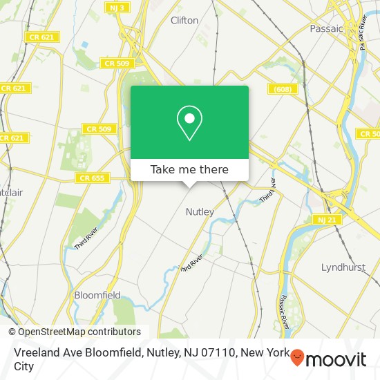 Vreeland Ave Bloomfield, Nutley, NJ 07110 map