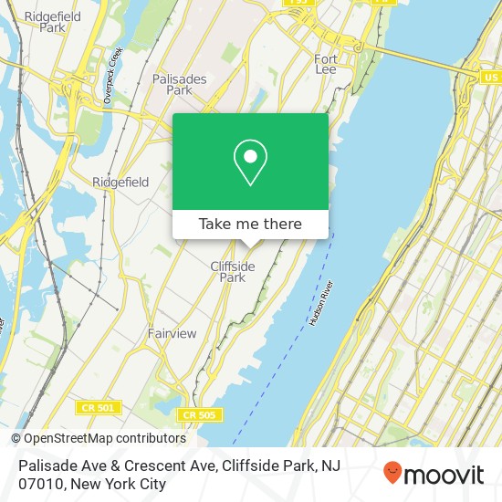 Mapa de Palisade Ave & Crescent Ave, Cliffside Park, NJ 07010