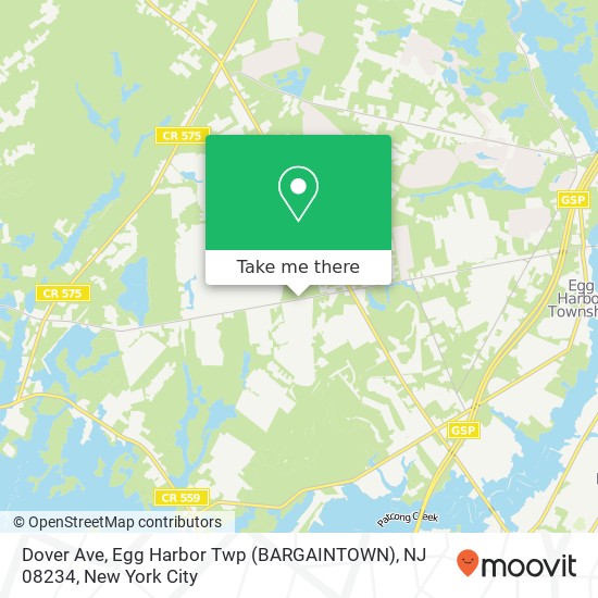 Mapa de Dover Ave, Egg Harbor Twp (BARGAINTOWN), NJ 08234
