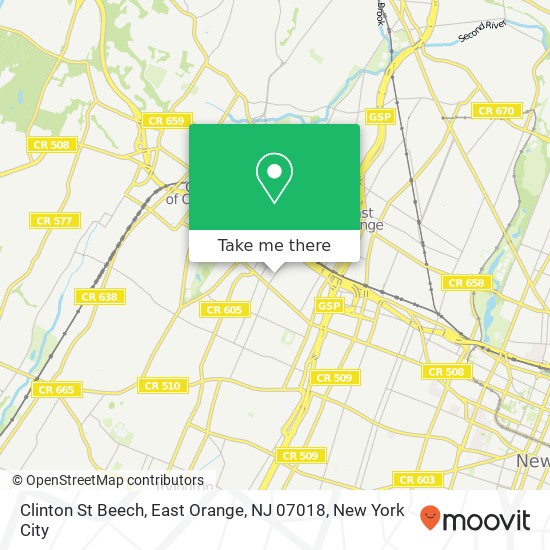 Mapa de Clinton St Beech, East Orange, NJ 07018