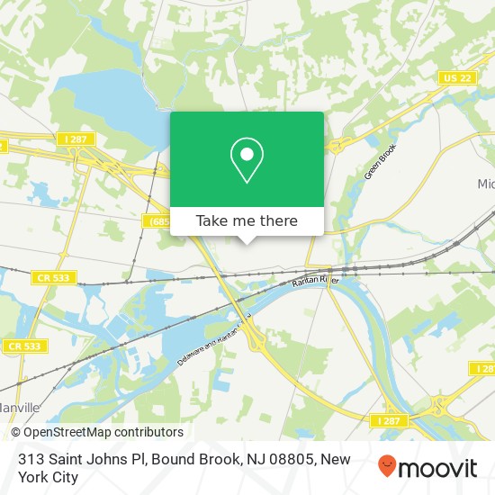 Mapa de 313 Saint Johns Pl, Bound Brook, NJ 08805