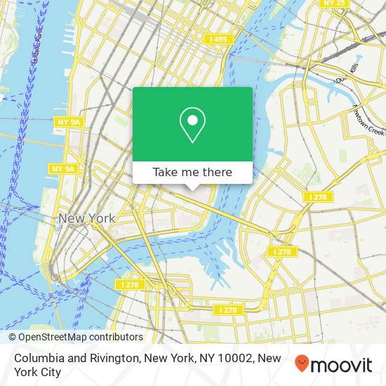 Columbia and Rivington, New York, NY 10002 map