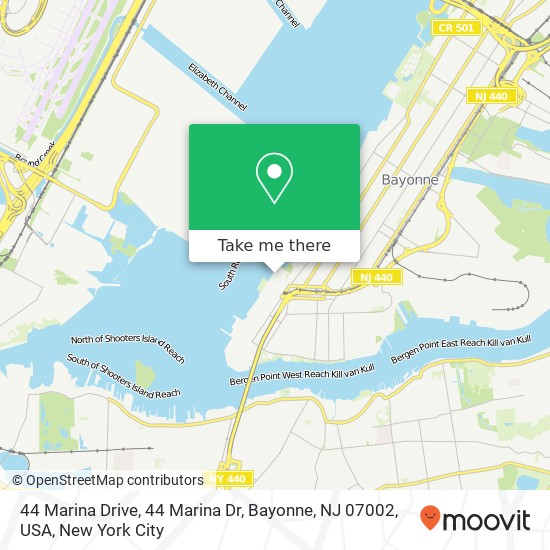 Mapa de 44 Marina Drive, 44 Marina Dr, Bayonne, NJ 07002, USA