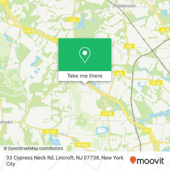 Mapa de 33 Cypress Neck Rd, Lincroft, NJ 07738