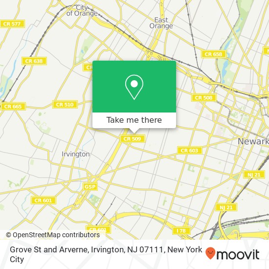 Mapa de Grove St and Arverne, Irvington, NJ 07111