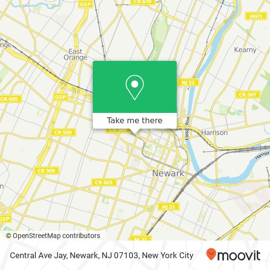 Mapa de Central Ave Jay, Newark, NJ 07103