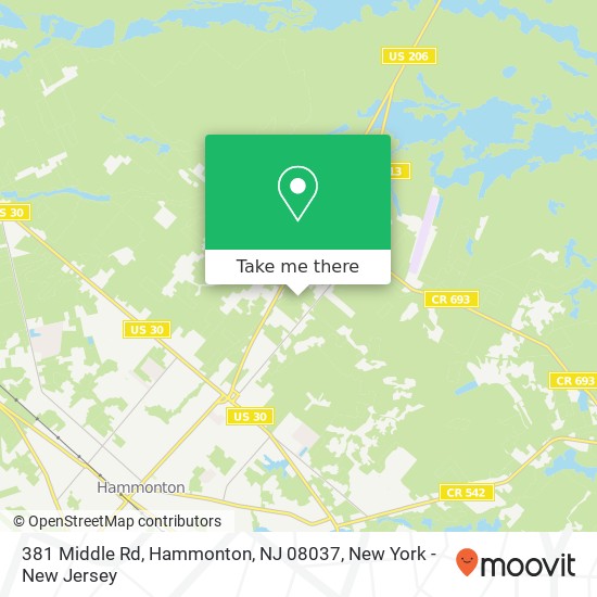 Mapa de 381 Middle Rd, Hammonton, NJ 08037