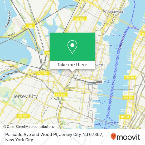 Mapa de Palisade Ave and Wood Pl, Jersey City, NJ 07307