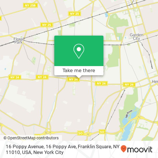 Mapa de 16 Poppy Avenue, 16 Poppy Ave, Franklin Square, NY 11010, USA