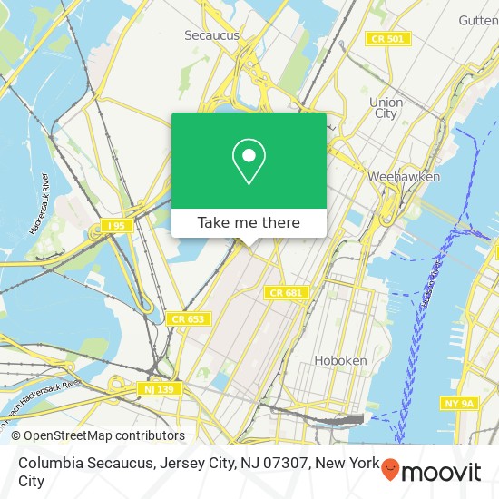 Mapa de Columbia Secaucus, Jersey City, NJ 07307