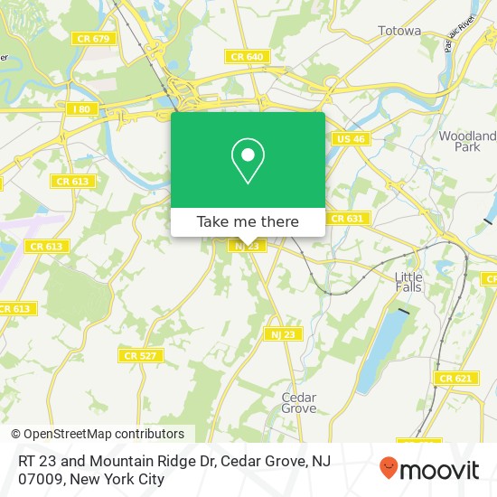 Mapa de RT 23 and Mountain Ridge Dr, Cedar Grove, NJ 07009