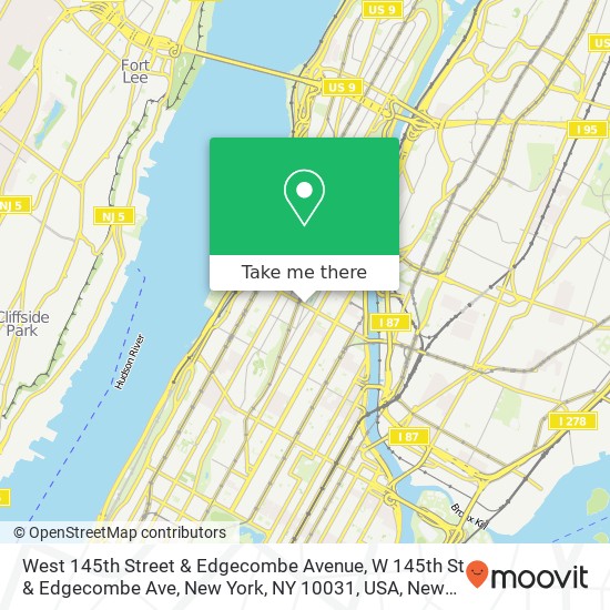 West 145th Street & Edgecombe Avenue, W 145th St & Edgecombe Ave, New York, NY 10031, USA map