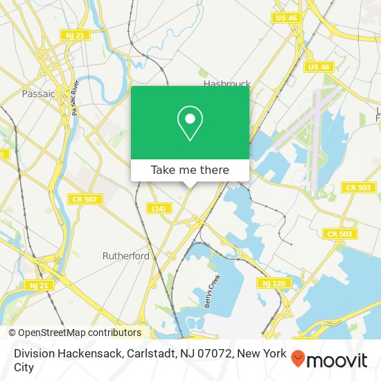 Mapa de Division Hackensack, Carlstadt, NJ 07072