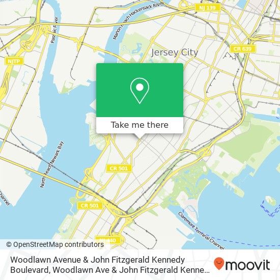 Mapa de Woodlawn Avenue & John Fitzgerald Kennedy Boulevard, Woodlawn Ave & John Fitzgerald Kennedy Blvd, Jersey City, NJ 07305, USA