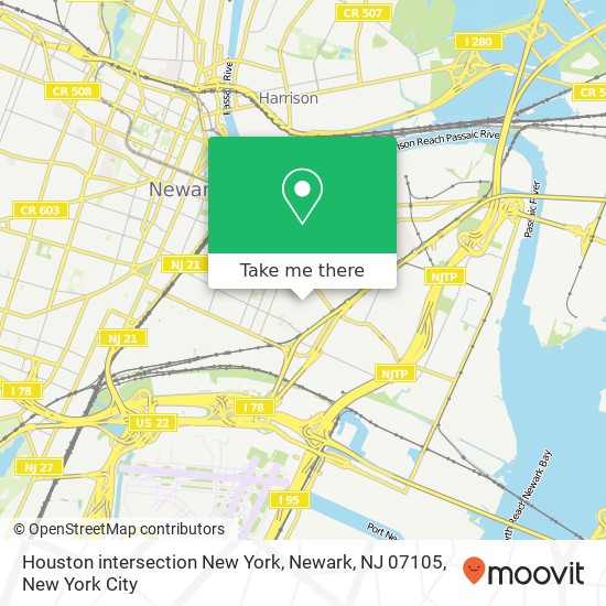 Mapa de Houston intersection New York, Newark, NJ 07105