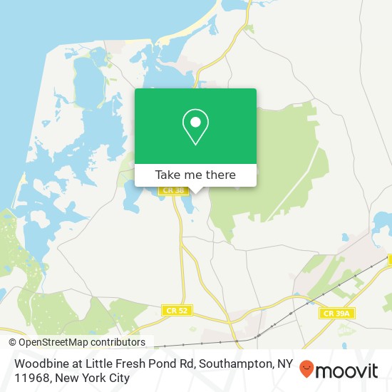 Mapa de Woodbine at Little Fresh Pond Rd, Southampton, NY 11968