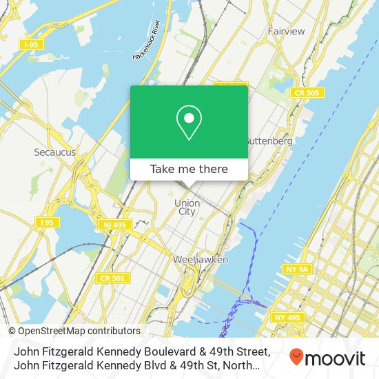 John Fitzgerald Kennedy Boulevard & 49th Street, John Fitzgerald Kennedy Blvd & 49th St, North Bergen, NJ 07047, USA map