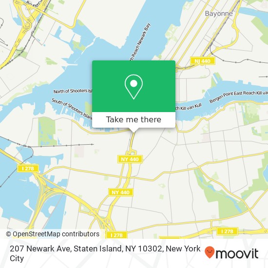 Mapa de 207 Newark Ave, Staten Island, NY 10302
