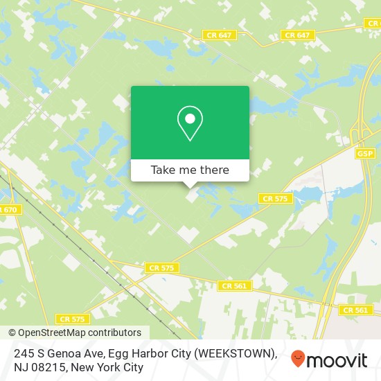 Mapa de 245 S Genoa Ave, Egg Harbor City (WEEKSTOWN), NJ 08215