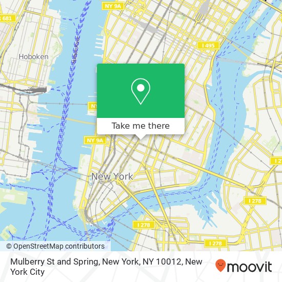 Mulberry St and Spring, New York, NY 10012 map