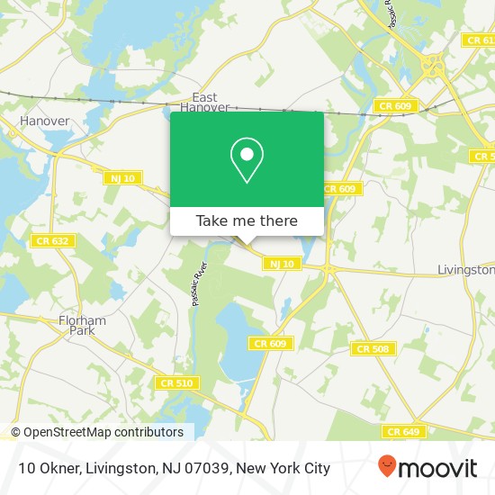 Mapa de 10 Okner, Livingston, NJ 07039