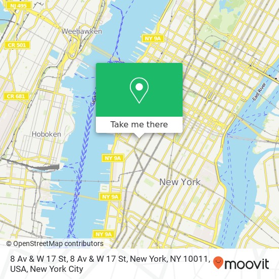 8 Av & W 17 St, 8 Av & W 17 St, New York, NY 10011, USA map