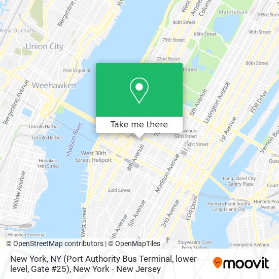 New York, NY (Port Authority Bus Terminal, lower level, Gate #25) map