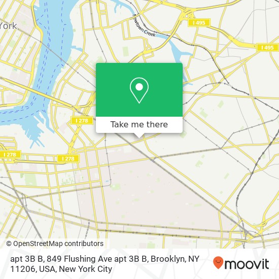 Mapa de apt 3B B, 849 Flushing Ave apt 3B B, Brooklyn, NY 11206, USA