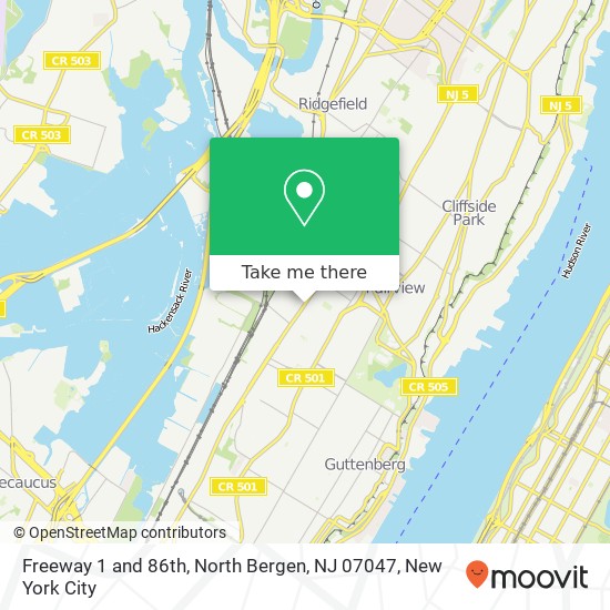 Mapa de Freeway 1 and 86th, North Bergen, NJ 07047