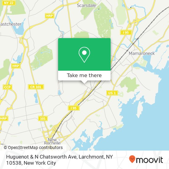 Mapa de Huguenot & N Chatsworth Ave, Larchmont, NY 10538