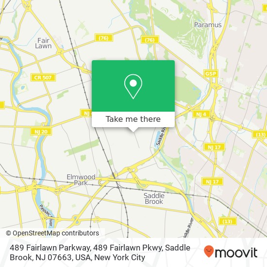 Mapa de 489 Fairlawn Parkway, 489 Fairlawn Pkwy, Saddle Brook, NJ 07663, USA