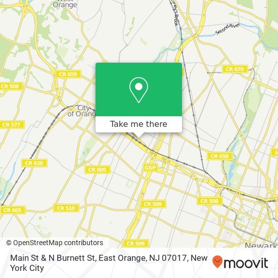 Mapa de Main St & N Burnett St, East Orange, NJ 07017