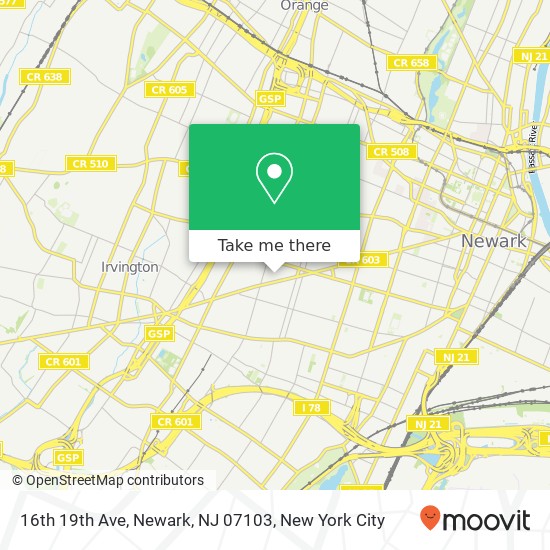 Mapa de 16th 19th Ave, Newark, NJ 07103