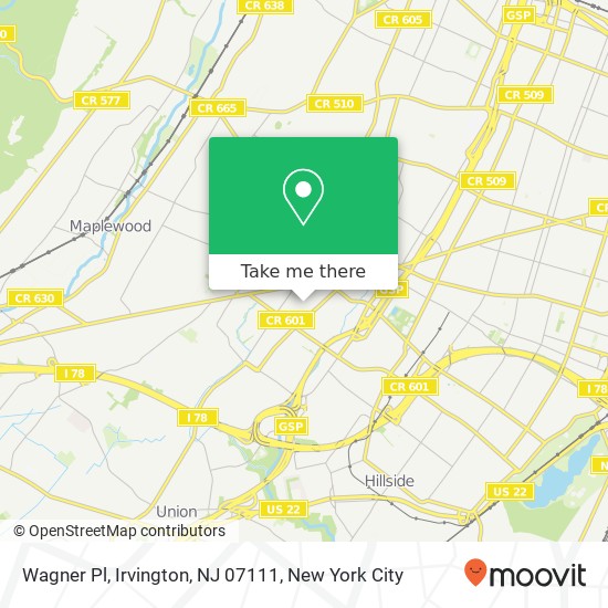 Mapa de Wagner Pl, Irvington, NJ 07111
