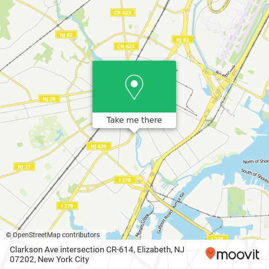 Mapa de Clarkson Ave intersection CR-614, Elizabeth, NJ 07202