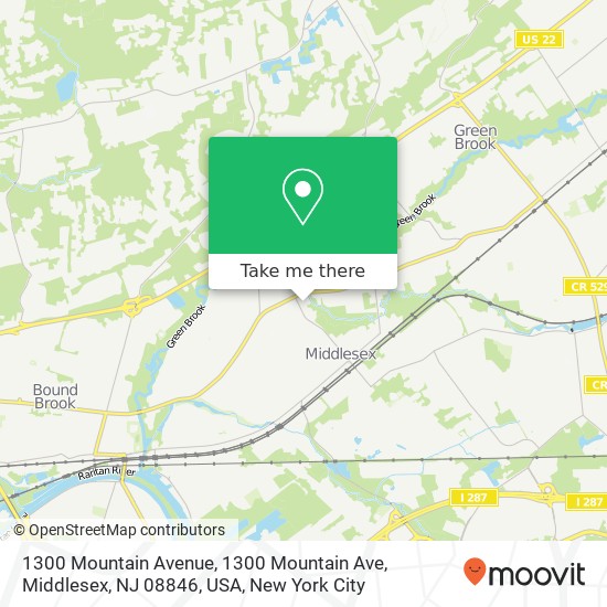 Mapa de 1300 Mountain Avenue, 1300 Mountain Ave, Middlesex, NJ 08846, USA