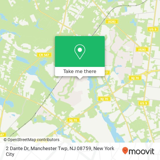 Mapa de 2 Dante Dr, Manchester Twp, NJ 08759