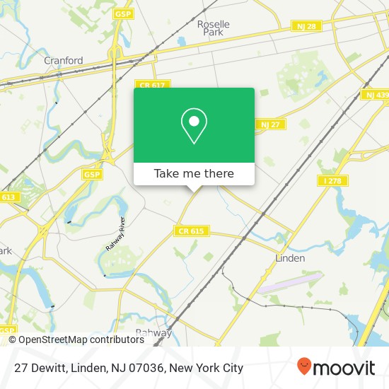 Mapa de 27 Dewitt, Linden, NJ 07036