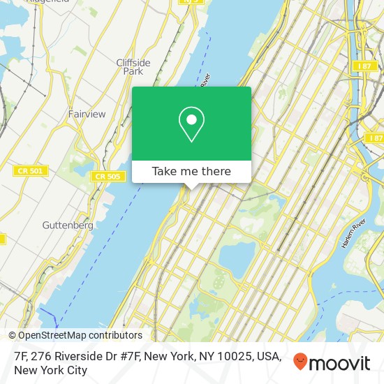 Mapa de 7F, 276 Riverside Dr #7F, New York, NY 10025, USA